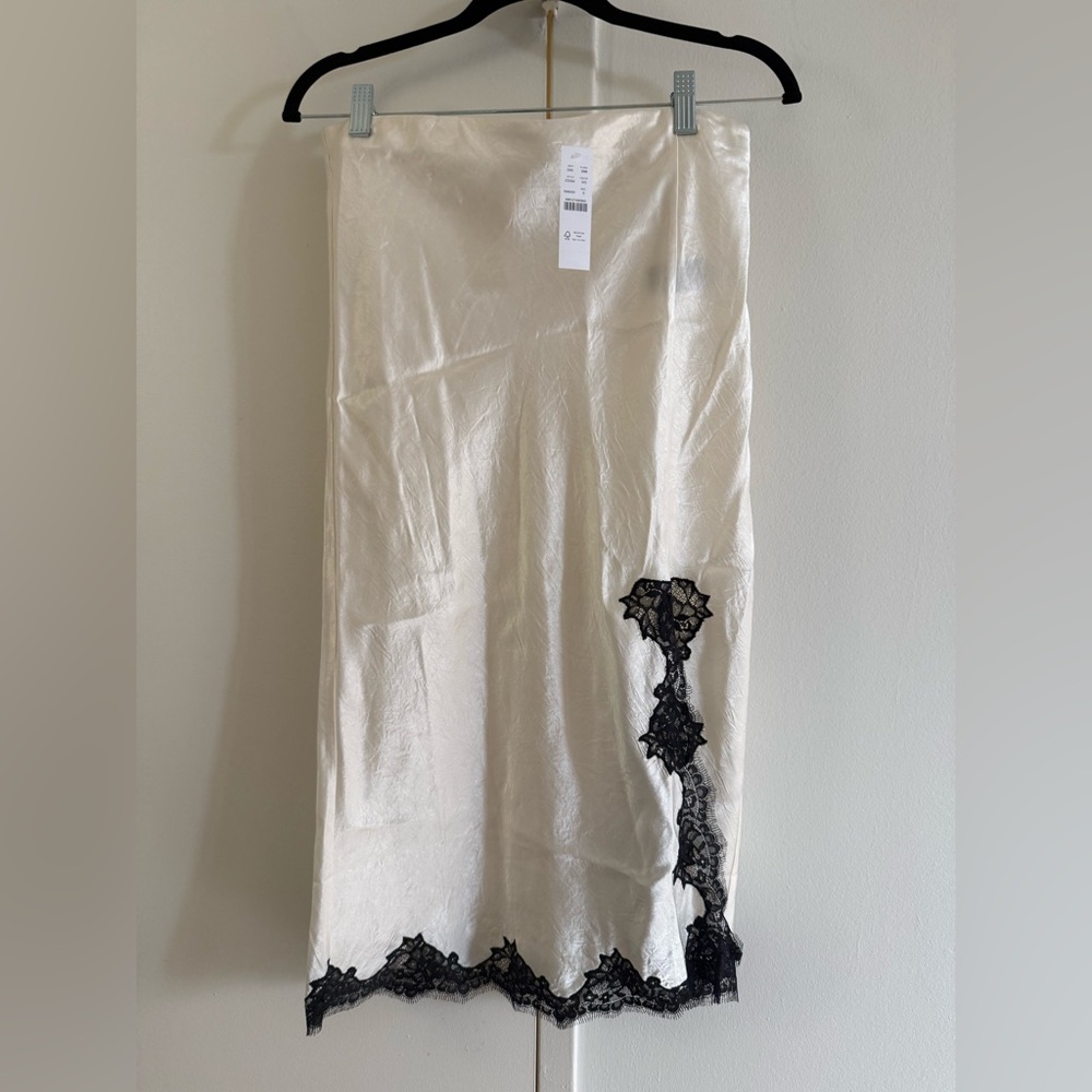 J. Crew Cream Satin Skirt with Black Lace Trim